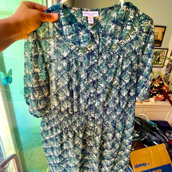 Sheer Green Button Down Liz Maternity Top Blouse, Size S - Picture 3 of 12